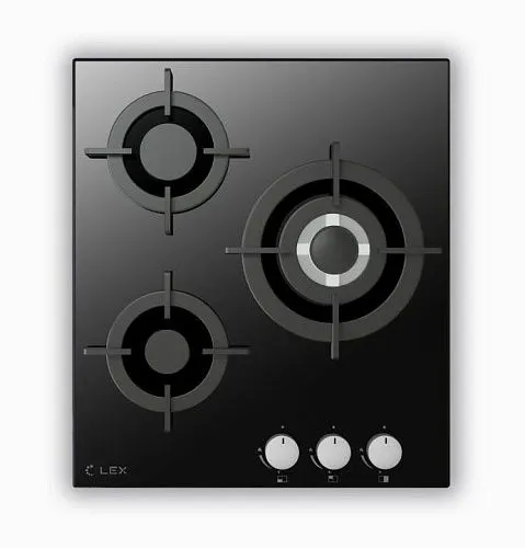 Панель варочная газовая LEX GVG 430 BL черное стекло, чугунные решетки фото в интернет-магазине «Mebelex»