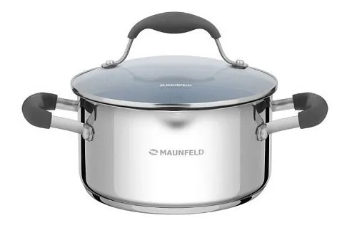 Кастрюля MAUNFELD LAURA MCS22S08GR  со стеклянной крышкой, 18 см, 2,2 л., нерж. сталь фото в интернет-магазине «Mebelex»