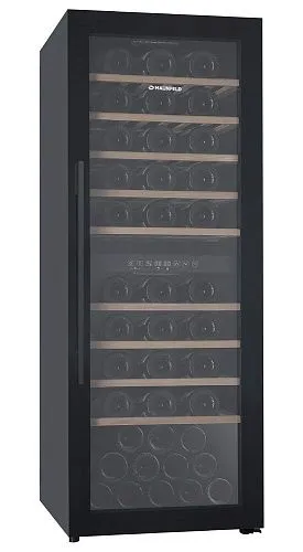 Шкаф винный отдельно стоящий MAUNFELD MFWC-201D77, 77 бутылок, черный фото в интернет-магазине «Mebelex»