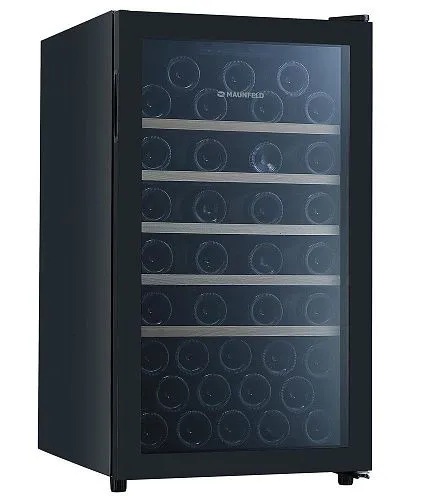 Шкаф винный отдельно стоящий MAUNFELD MFWC-124S56, 56 бутылок, черный фото в интернет-магазине «Mebelex»