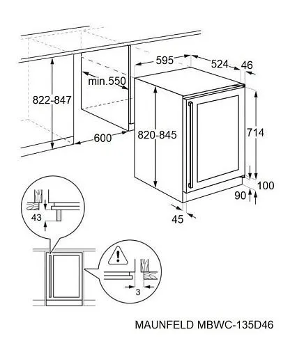 Шкаф винный встраивамый / отдельно стоящий MAUNFELD MBWC-135D46 фото в интернет-магазине «Mebelex»