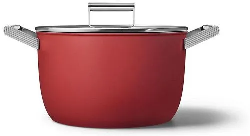 Кастрюля SMEG CKFC2611RDM с двумя ручками и крышкой 26 см, красная фото в интернет-магазине «Mebelex»