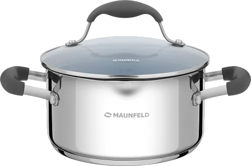 Кастрюля MAUNFELD LAURA MCS40S08GR из нержавеющей стали со стеклянной крышкой, 22 см, 4 л. фото в интернет-магазине «Mebelex»