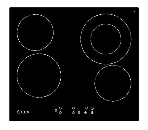 Стеклокерамическая панель LEX EVH 641 BL (черное стекло, расширяемая зона) фото в интернет-магазине «Mebelex»