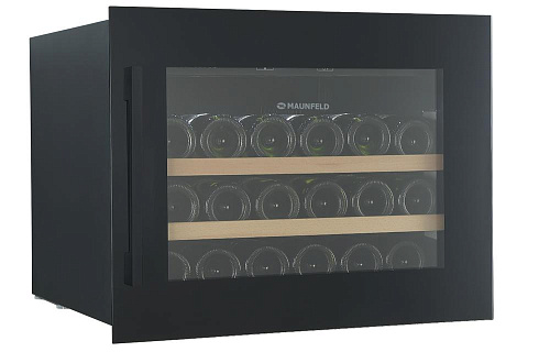Винный шкаф Встраиваемый MAUNFELD MBWC-62S28, 28 бутылок, в пенал, черный фото в интернет-магазине «Mebelex»