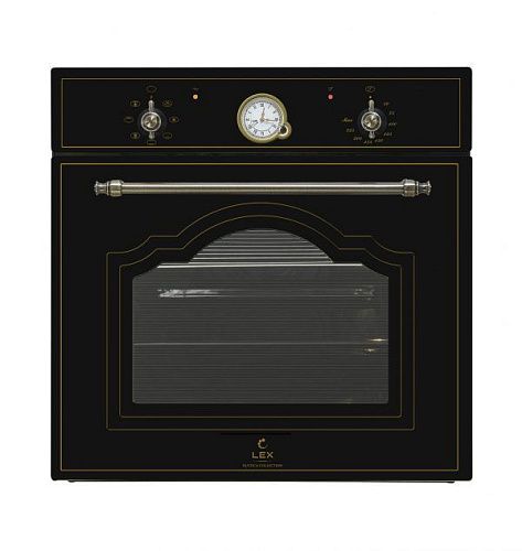 Шкаф духовой электрический встраиваемый LEX EDM 6070С BL стекло черное/полир. латунь, ретро фото в интернет-магазине «Mebelex»