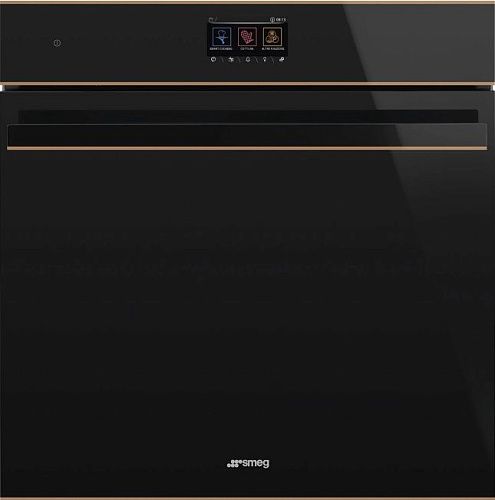 Духовой шкаф Электрический SMEG SO6604S4PNR, комбинированный с паром, черное стекло, медный профиль фото в интернет-магазине «Mebelex»