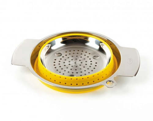 Коландер-трансформер Roesle 20см нерж.сталь/силикон (желтый) фото в интернет-магазине «Mebelex»