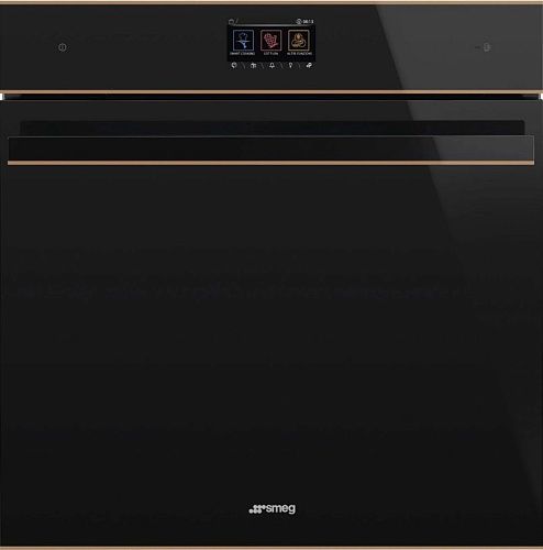 Духовой шкаф Электрический SMEG SOP6604TPNR, с пиролизом, чёрное стекло Eclipse, медный профиль фото в интернет-магазине «Mebelex»