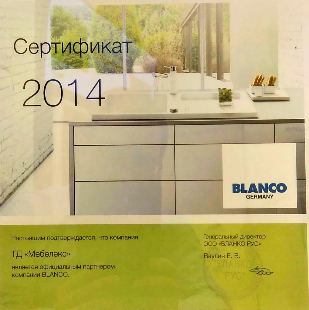 Сертификат дилера Blanco 2014
